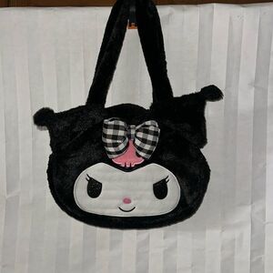 Hello Kitty Kuromi My Melody Black Faux Fur Purse Drop Handle Sanrio Bag